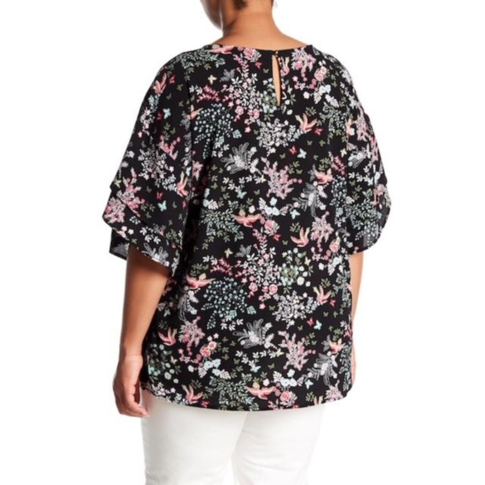 Plus Womens Bobeau Double Ruffle Blouse Black 3X - Picture 2 of 8